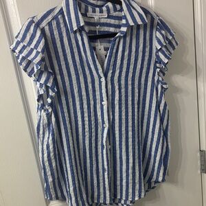 Jane + Delancey NWT M White Striped Button-Up Blouse